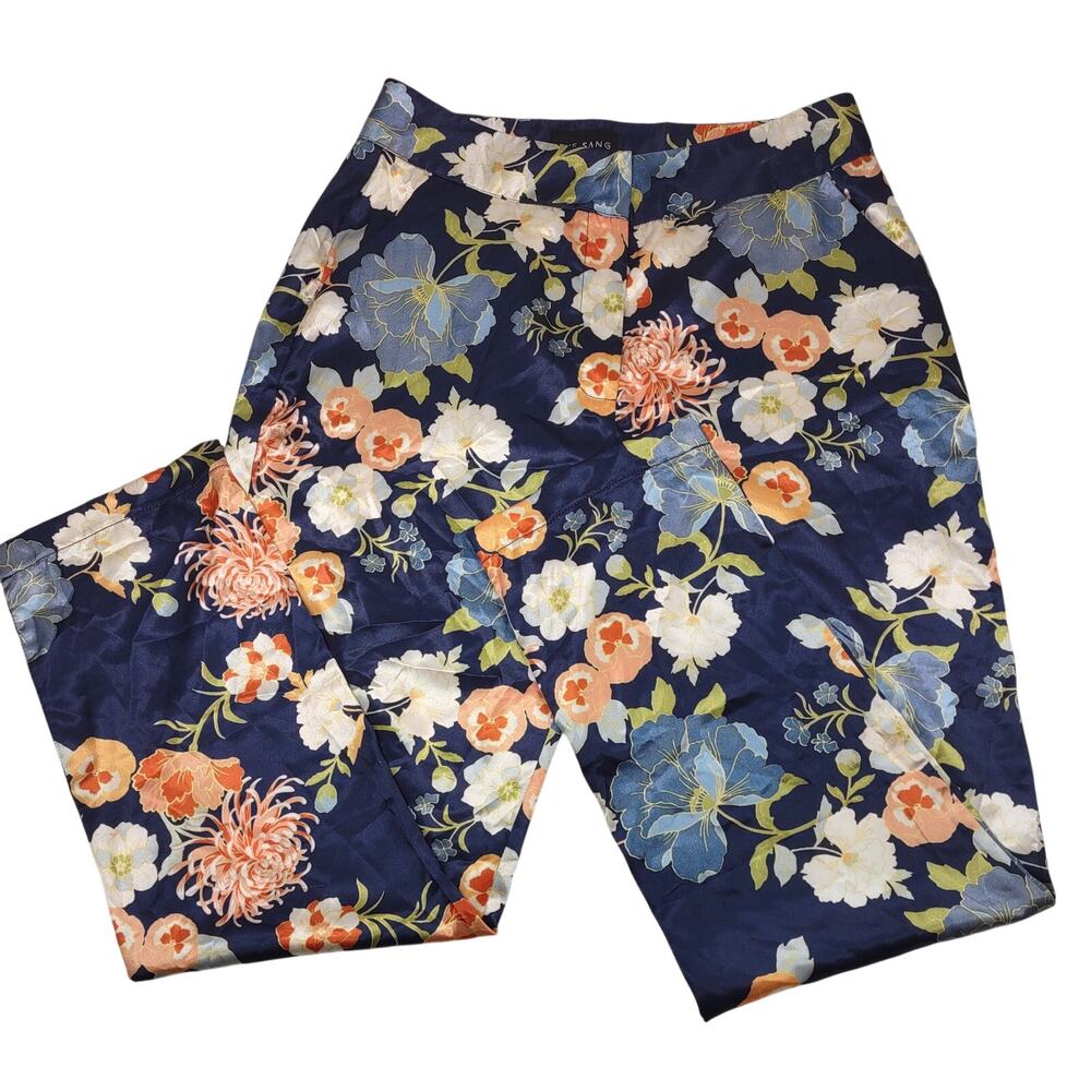 The Sang Floral Silky Felling Pants, Straight Leg, Size Large